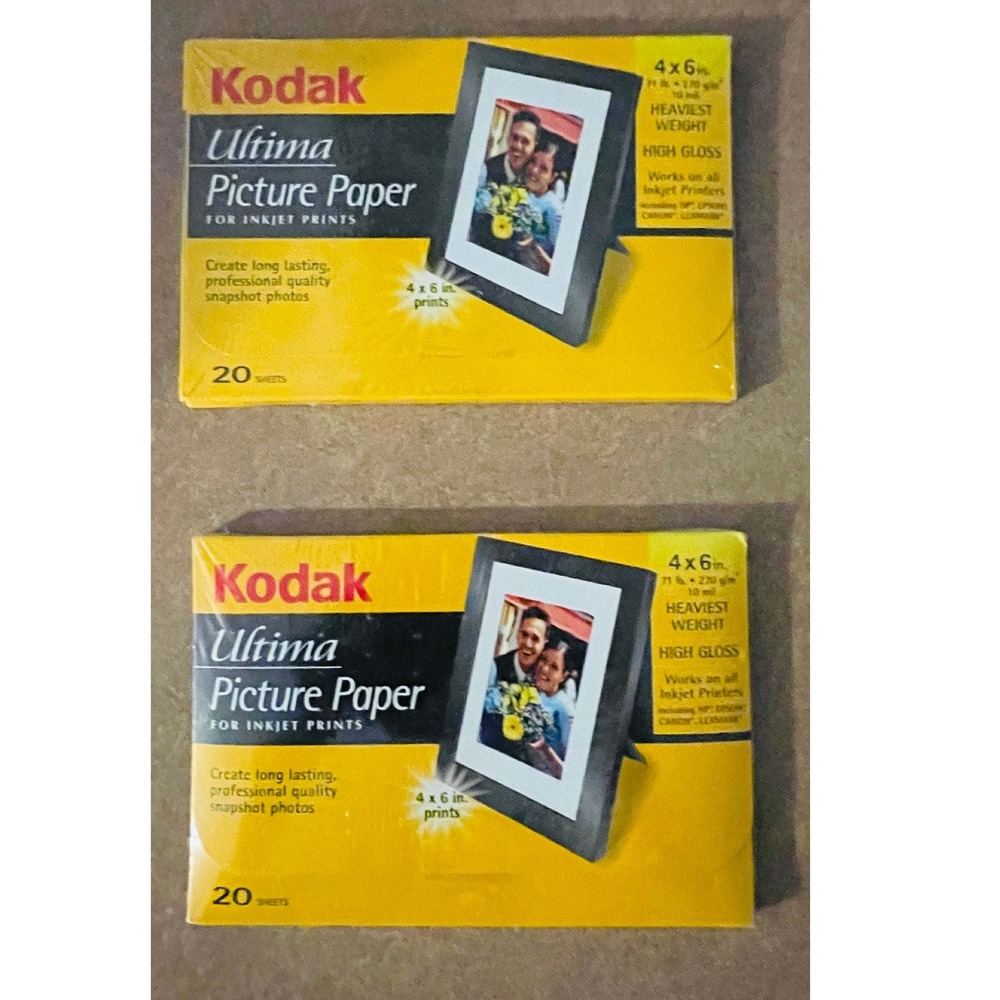 Kodak Ultima Picture Paper 4x6 High Gloss 71lb 10mil 20ct Bundle of 2 8084931